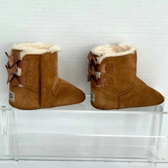UGG Baby Boots Classic Bailey Bow Boots Chestnut Tan Brown Slip On Size 2 - Picture 12 of 16